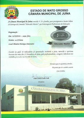 Câmara fará entrega de comenda "EDUCADOR MASTER"