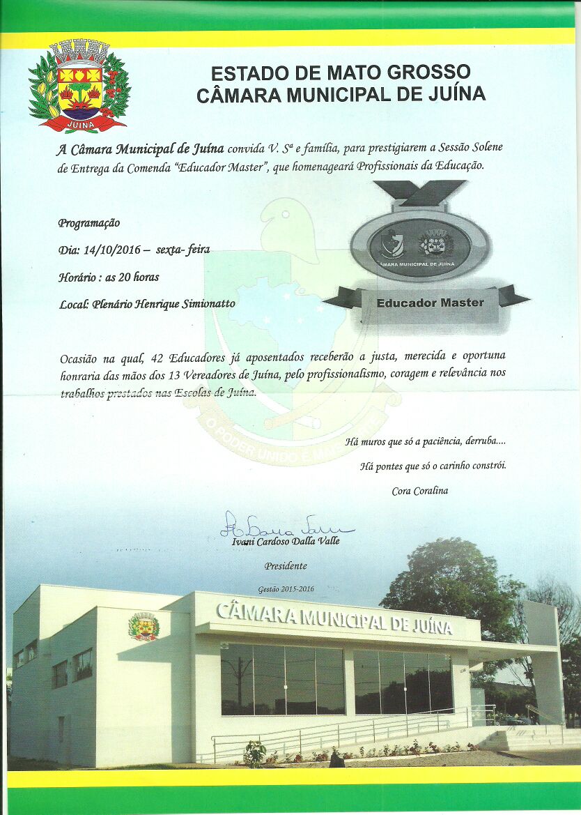 Câmara fará entrega de comenda "EDUCADOR MASTER"